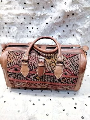 Medium Leather Travel Bag Moroccan Handmade Vintage Carpet  • $219