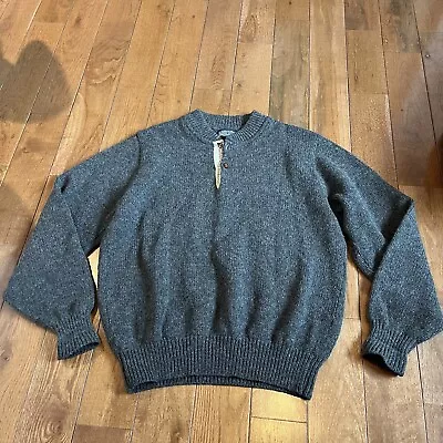 Vintage Mens Lands End Henley Sweater Gray Made In USA Wool Blend Sz XL • $29.99