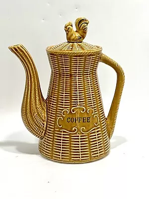 Vintage Teapot Ceramic Wicker Basket Weave Rooster Chicken 60's Kitchen • $17.99