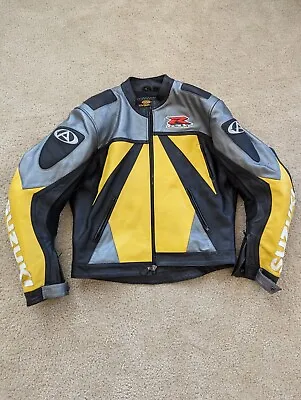 Suzuki GSX-R AGV Sport Leather Motorcycle Armored Jacket Men 46 XL Yellow GSXR • $150