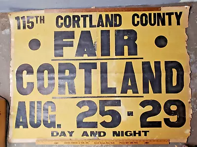 Vintage 1954 Large Cortland County Fair Broadside Poster NY Sign • $174.95