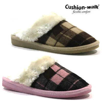 Ladies Fur Slippers Luxury Warm Casual Mules Slip On Outdoor Walking Winter Size • £4.95