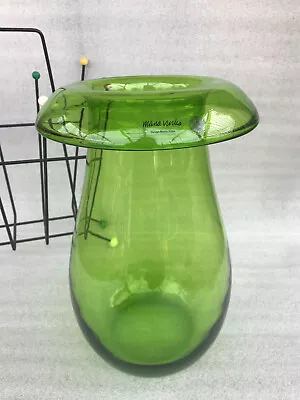 Vintage 1999 Ikea Maria Vinka Large Glass Stockholm Mushroom Green Retro Vase • £69.99