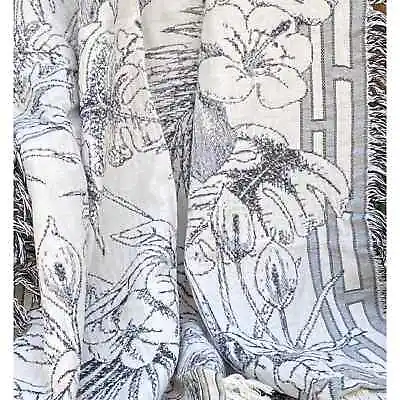 Tropical Breeze Decorative Throw Blanket Gray Black Toile Matelasse Jacquard NEW • $21