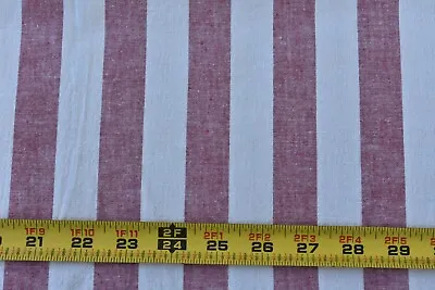 $4.25 • Buy 15  Long, Vintage, Red & Cream Striped Woven Chambray Cotton, P4421