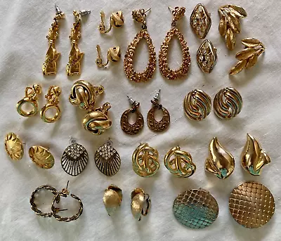 16 Pairs Vintage Women's Gold Tone Chunky Clip On /Pierced Earring Jewelry Lot • $9