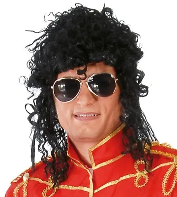 Black Curly Relaxed Afro Wig Or Glasses 1980s Pop Rock Star Fancy Dress Costume • $25.15