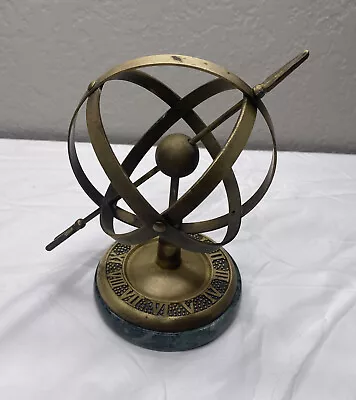 Vintage Armillary Sphere Brass Green Marble Base Small Home Decor  • $34.99