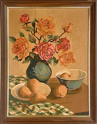 $197.50 • Buy Floral & Fruit Theme Mid Century Paint By Numbers Vintage Still Life Painting