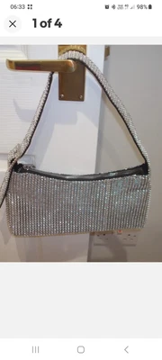£4.99 • Buy New Look Sparkly Silver Diamante Mesh Shoulder Bag Handbag Party VGC