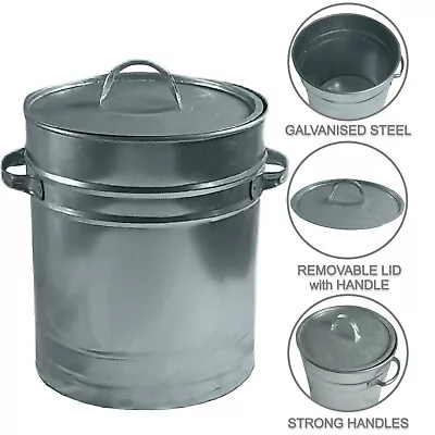 Metal Ash Bucket Fireside Storage Coal Bin Skuttle With Lid Fire Log 30 Litre • £22.95