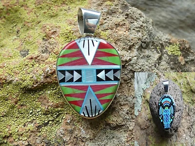 Micro Inlay Double Sided Turquoise Kachina Sterling Silver 925 Unisex Pendant V8 • $149.95