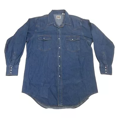 Ely Cattleman Denim Western Pearl Snap Shacket Shirt Jacket Blue Men's XL • $34.95