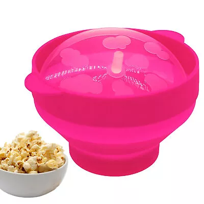 Collapsible Silicone Microwave Hot Air Popcorn Popper Bowl With Lid And Handles • £9.59