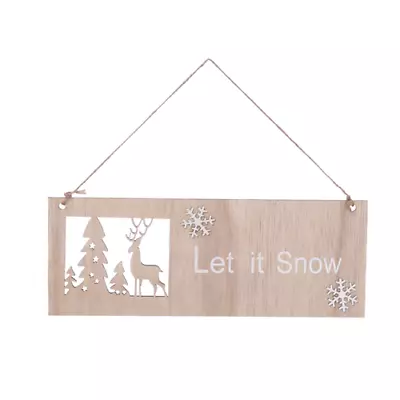 21.5cm Hanging Wooden Sign Let It Snow Christmas Deer Decoration Xmas Natural • £2.95