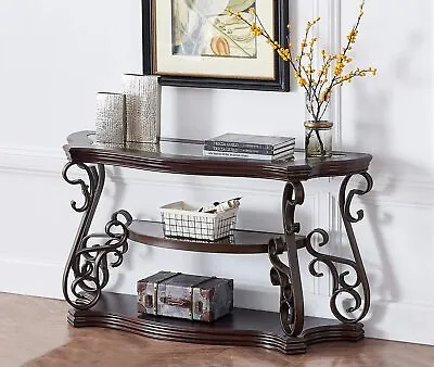 Console Table Glass Table Top Sofa Table End Table W/ Storage Shelf Living Room • $297.99