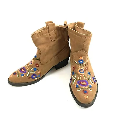 MUDD Womens 6 Brown EMBROIDERED Floral Ankle Boots Western Couture  • $25