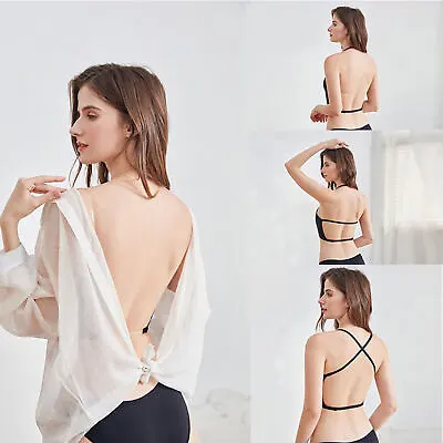 Women Low Back Bra Wire Lifting U Shaped Plunge Backless Bra With Straps UK NEW~ • £9.79