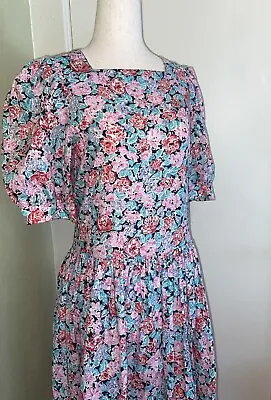 Vintage LAURA ASHLEY Floral Print Dress 70’s 80’s Style US 10 Fits S Or Sz 4-6 • £56.94