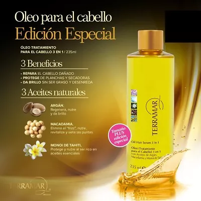 $27.99 • Buy Oil Hair Serum 3 En 1 TEARRAMAR 235 Ml Aceites Aragan,Macadamia,Minoi De Tahití