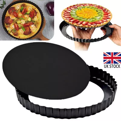 Flan Tin Tart Pie Pan Fluted Cake Baking Tray Non Stick Loose Base Mold Durable • £7.94