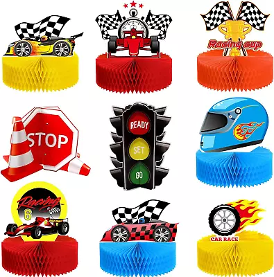 9 Piece Race Car Honeycomb Centerpiece Let'S Go Racing Theme Party Decorations C • $19.34