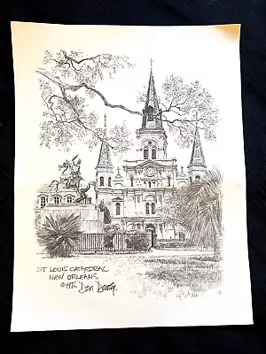 St. Louis Cathedral New Orleans Pencil Drawing Print By Don Davey Signed 1976 • $20