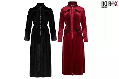 Womens Gothic Long Velvet Coat - Ladies High Collar Long Sleeve Steampunk Jacket • £32
