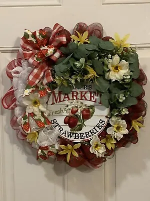 Farmhouse Deco Mesh Strawberry Wreath  • $30