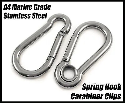 A4 Marine Grade Stainless Steel Carabiner Spring Hook Snap Clips Eyelets Rope • £308.53