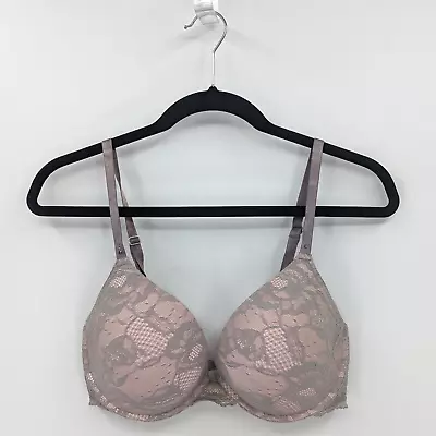 Victoria's Secret Bra Women 36D Lavender Gray Pink Lace BIOFIT Demi Uplift-READ • $17.99