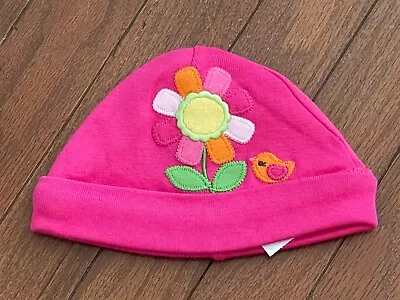 New Gymboree Infant Girl Hot Pink Bird Flower Hat Beanie Size 0-3 Months • $14.50