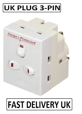 £16.99 • Buy 3 Way Triple Mains Switched Adapter Neon Block Socket Splitter Surged 13A Plug