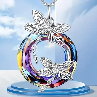 Rainbow Mystical Fire Topaz 925 Sterling Silver Charm Dragonfly Pendant Necklace • $19.74