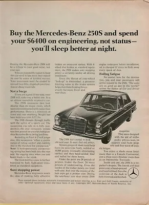 1967 Mercedes-Benz 250S Money Spent On Engineering Car Photo Vintage Print Ad • $10.99