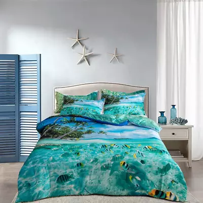 Ocean Comforter Set Fish Bedding Set Coastal Comforter Set Nature Ocean Theme Co • $64.99