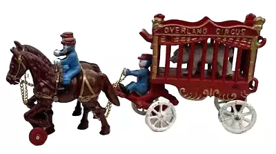 Vtg Cast Iron Overland Circus Horse Drawn Wagon Bear Cage Carriage Toy • $49.99