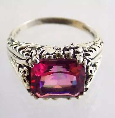 Cocktail Ring Sterling Silver Rectangle Cut Pink Mystic Quartz  925 Size 11 7.3G • $55.88