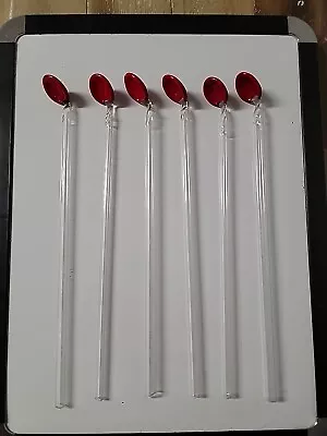 Vintage Glass Swizzle Stick Spoons Straws Clear Red Lot Of 6 • $11.04