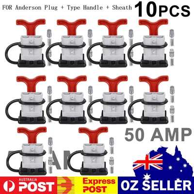 $28 • Buy 10Pcs Anderson Style Plug Connectors 50 AMP With T Handle Dust Cap Cover Solar