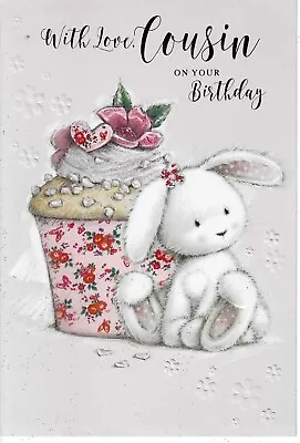Cousin Female Birthday Greeting Card 7 X5  Cute Rabbit With Cupcake • £1.99