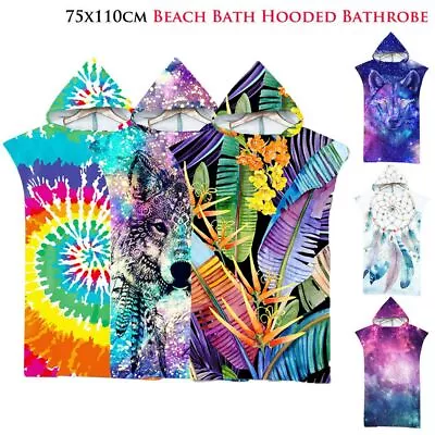 Dry Adult Beach Towel Changing Robe Towel Beach Bath Hooded Poncho Bathrobe • £11.20