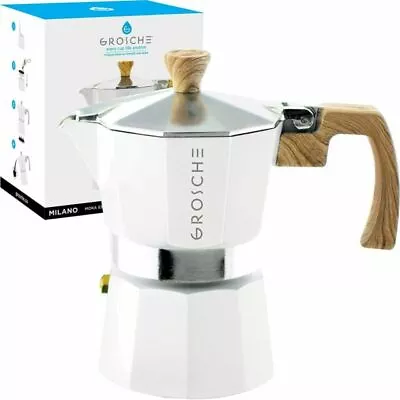 ESPRESSO MAKER Stovetop Cuban Coffee Percolator Moka Pot White 3 Cup By GROSCHE • $32.99