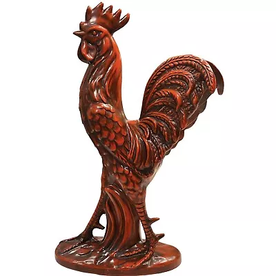 VTG Royal Haeger Rooster Red & Black Glaze Figurine USA R1762  20” Tall MCM READ • $95