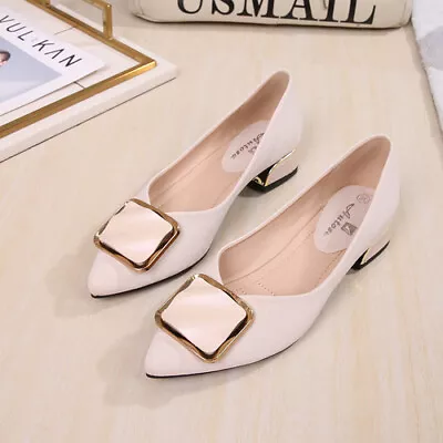 2021 Pointed Metal Buckle Thick Heel Shoes Korean Women's Single Shoes Top Hot • £81.94