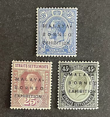 Malaysia Straits Settlements 1922. 3 Stamps 8c 25c & 45c (MH) • $3.73