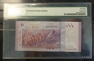 Malaysia Banknote Rm100 Pmg68epq Low Number Bq0000070 Zeti Gabenor • $180