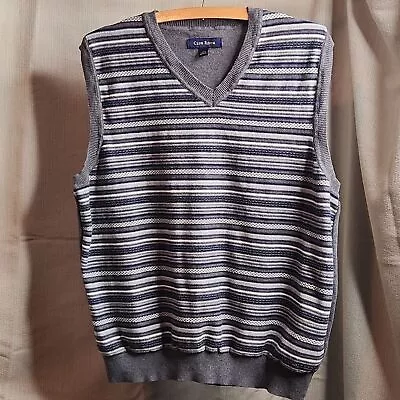 Club Room Mens Sweater Vest Sleeveless Pullover Stripe Gray Blue Size Large L • $32.99