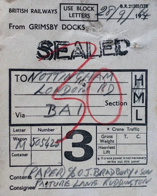 £1.99 • Buy Br British Rail Wagon Label Grimsby Docks - Nottingham Oj Bradbury Ruddington