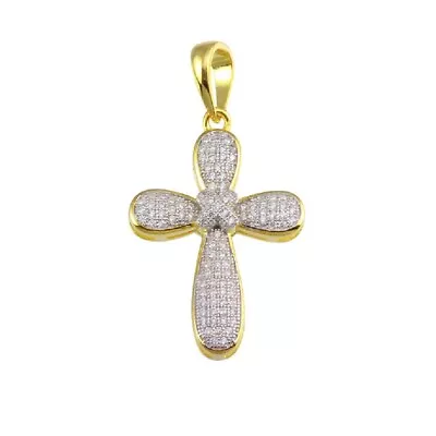 Sterling Silver Cross Pendant W/ Micro Pave Cubic Zirconia Stones • $19.99